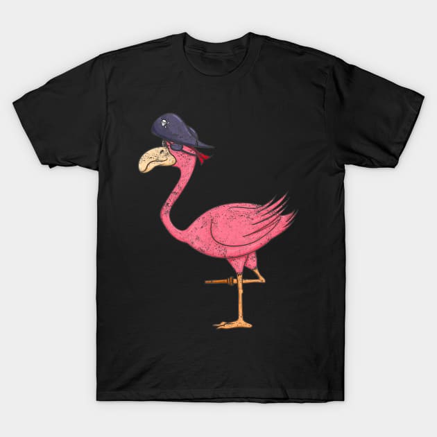 Pirate Pink Flamingo With Eyepatch Halloween T-Shirt by Hensen V parkes